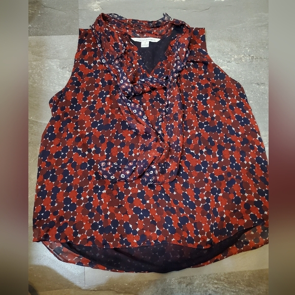 Diane Von Furstenberg 100% silk sleeveless top. Scarf. Red, navy blue. Size M. - Picture 1 of 14